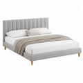 Cama tapizada MDF y tejido poliéster gris claro para colchón 160 x 200 cm