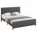 Cama doble con estructura MDF y pino tapizado gris oscuro madera nogal para colchón 160 x 200 cm