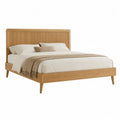 Cama doble de tablero de partículas con chapa roble natural y cabecero de lamas verticales para colchón 150 x 200 cm