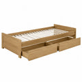 Cama individual de madera maciza de pino con cajones de almacenamiento base de listones 90 x 200 cm Color madera natural con estructura rectangular