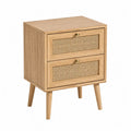 Mesita de noche rectangular con 2 cajones MDF madera clara y ratán natural 50 x 40 x 60 cm