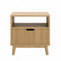 Mesita de noche con cajón frontal y estante abierto 50 cm x 40 cm x 55 cm MDF roble natural con patas de madera