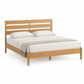 Cama doble de madera maciza de pino Color madera natural con cabecero de listones para colchón 160 x 200 cm